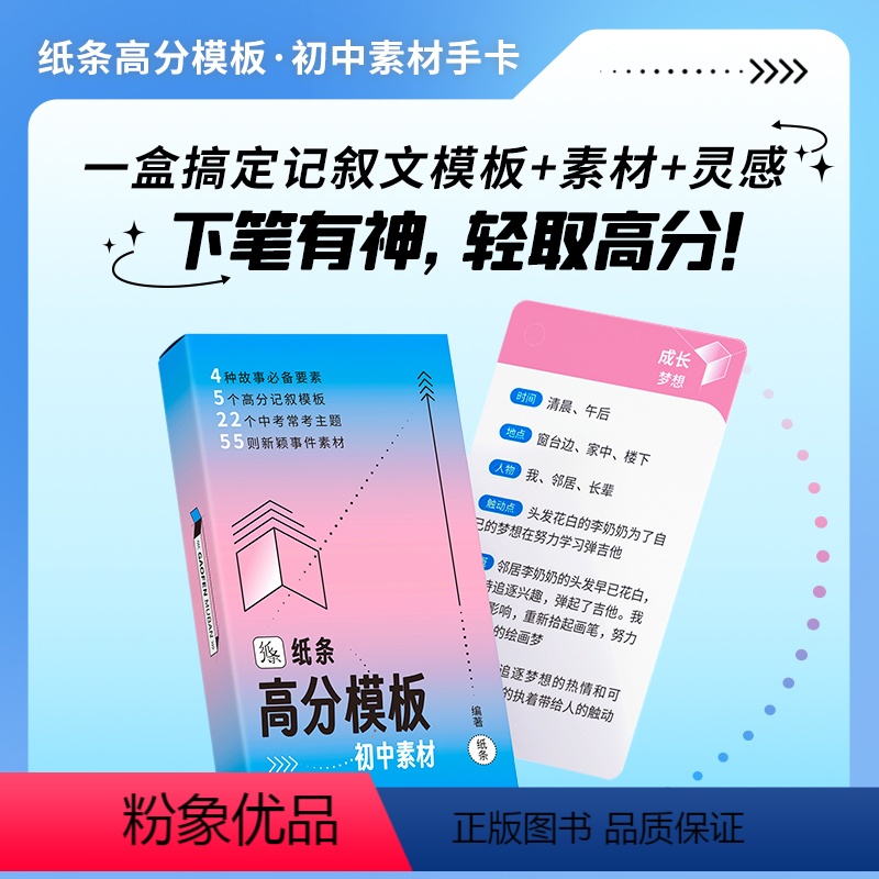 纸条高分模板·初中素材 小学通用 【正版】作文纸条名人素材纸条2024手卡片初中高中高考名言美文合集通用便携卡片古诗