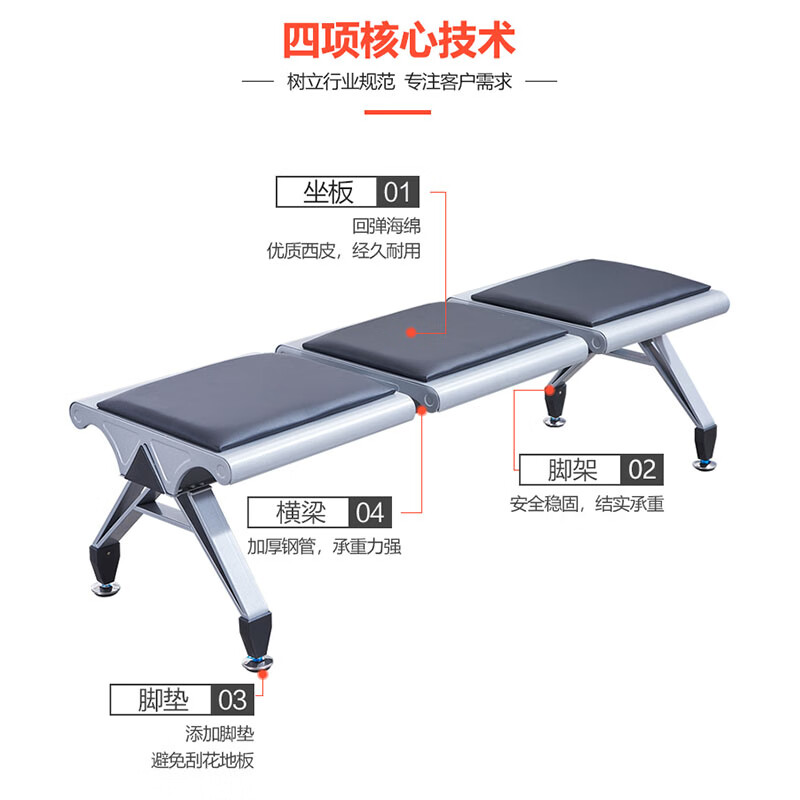 戴劲 无靠背排椅候诊椅加厚机场银行车站医院等候椅大厅连椅三人位无垫高清大图