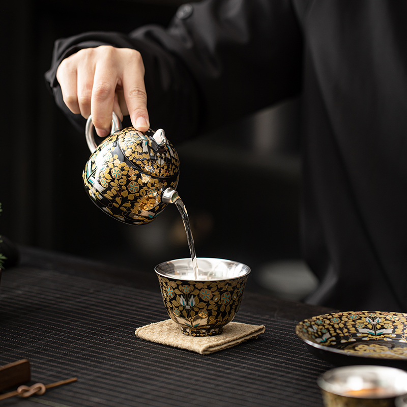 苏氏陶瓷(SUSHI CERAMICS)鎏银金枝玉叶茶壶套装非遗大师郑文强作品功夫茶具礼盒