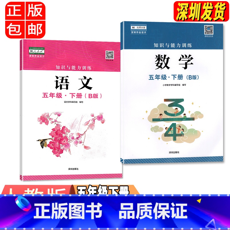 语文数学B版[两本] 五年级下 [正版]五年级下册语文数学B版知识与能力训练 深圳出版社高清大图