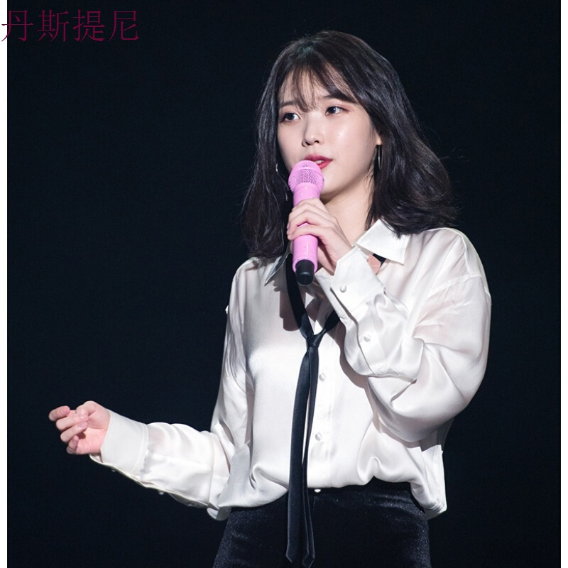 李智恩同款酒红绸面衬衫女潮2018早春韩版宽松百搭学生上衣