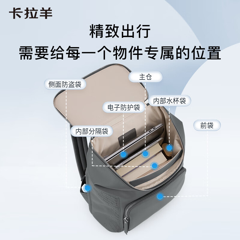 卡拉羊云朵电脑防盗背包CX5525L 莫奈灰 22L高清大图