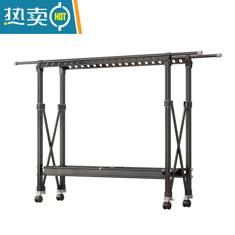 敬平晾衣架落地折叠阳台卧室内户外晒被子器挂凉衣架家用阳台晒衣架 太空银❤1.5可伸至2.5米❤无轮❤48挂孔 大高清大图