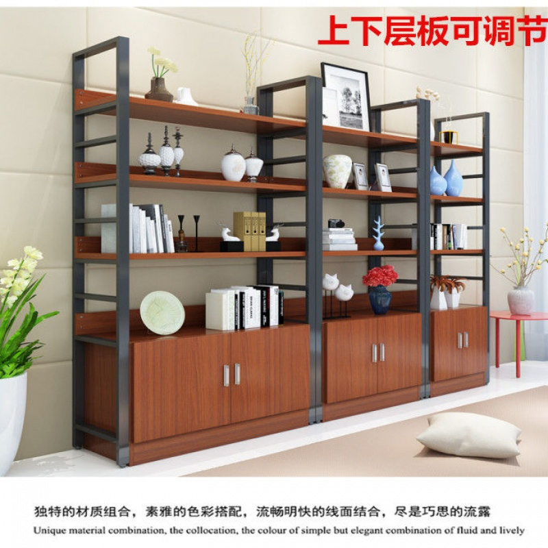 货架仓储化妆品展示柜钢木书架书柜陈列柜储物架置物架整理架鞋架 黑色黑架 三100*30*108