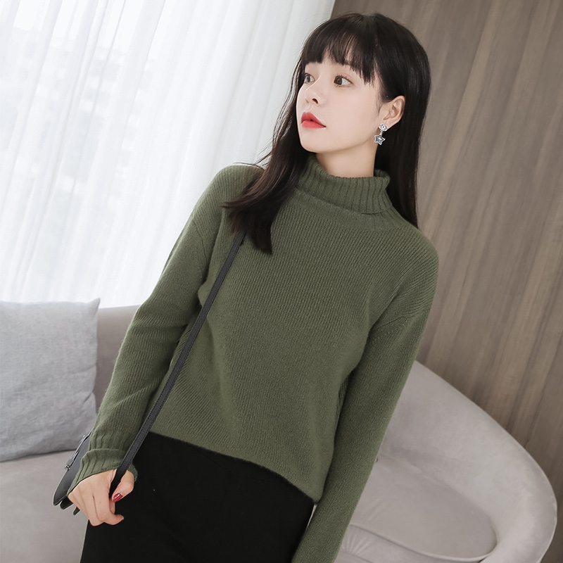2018秋冬季新款羊绒衫女高领毛衣短款套头针织打底衫修身加厚