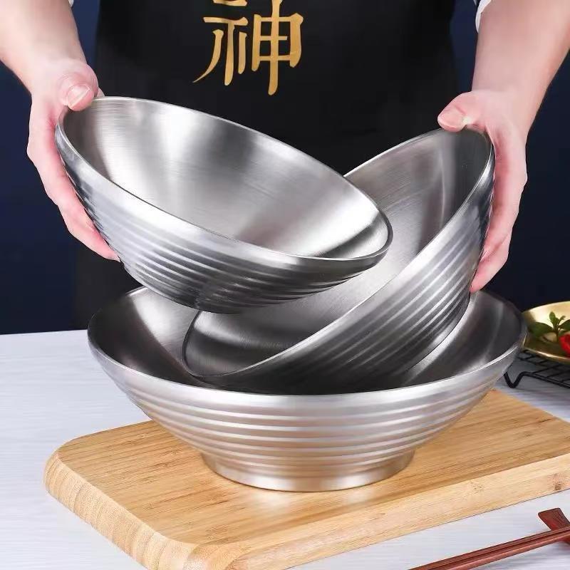 珑伽辛 304不锈钢大碗 双层隔热面碗 18cm/个高清大图