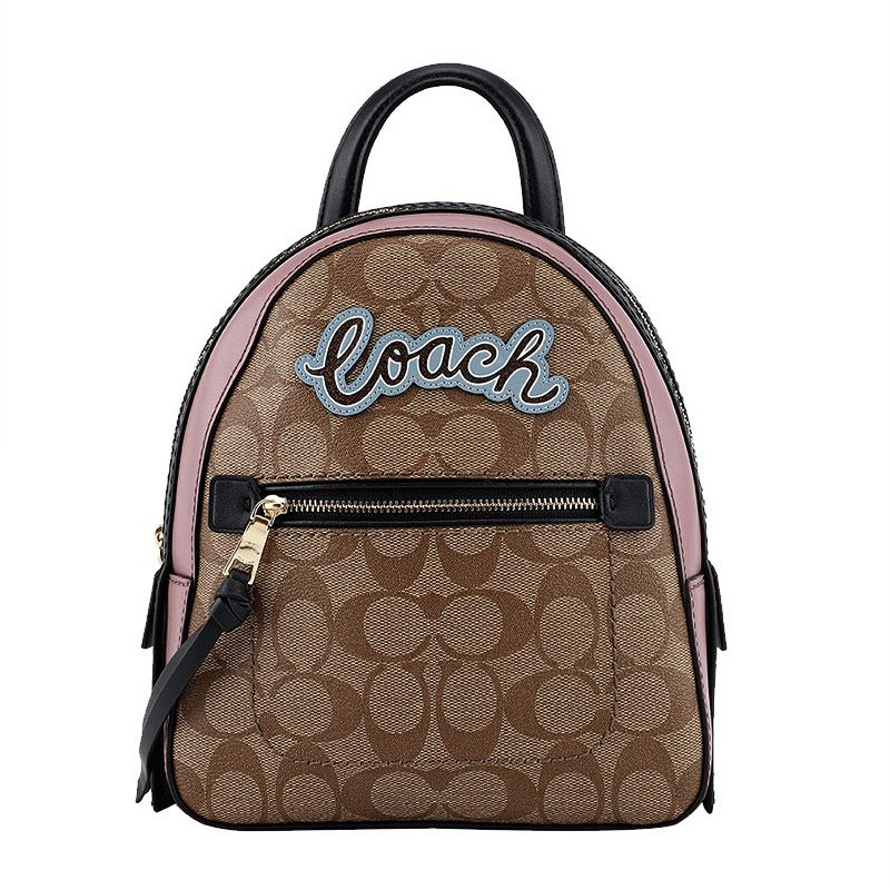 自营 新品 COACH 蔻驰 品 欧美时尚女士卡其色人造革拉链单肩两用双肩包