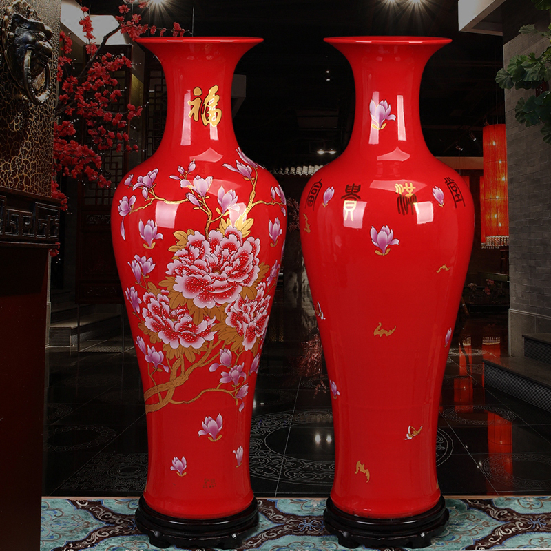 艺锦蓝 国产地中海景德镇陶瓷软陶牡丹1米落地大花瓶