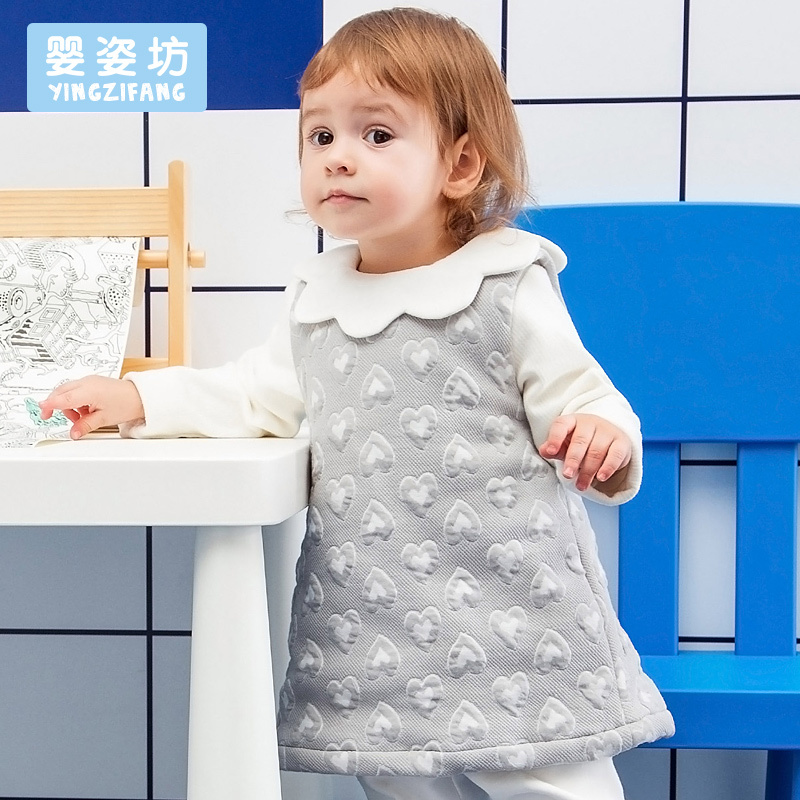 婴姿坊童装女童冬装加绒连衣裙儿童背心中长款公主裙宝宝裙装