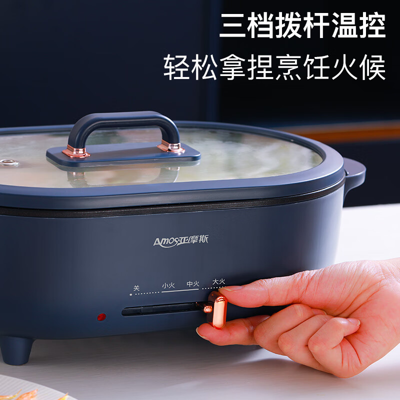 亚摩斯(AMOS) 电火锅家用多功能电煮锅电炒锅电炒菜炒锅一体式大容量AS-HG10A高清大图