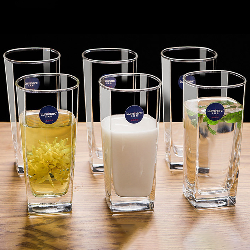 乐美雅玻璃杯家用耐高温喝水杯牛奶杯子简约耐热客厅泡绿茶杯四方
