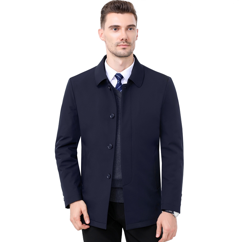 免费试穿送运费险中年加棉夹克男士外套夹棉加厚爸爸冬装翻领休闲中老年茄克棉衣男高端外套正品 180/92A 深蓝色