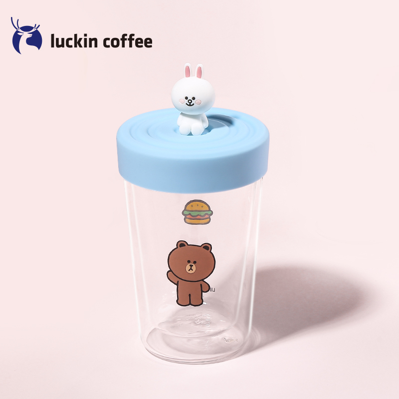 瑞幸咖啡&LINE FRIENDS联名款吸管双层玻璃杯隔热可爱杯子(Cony)