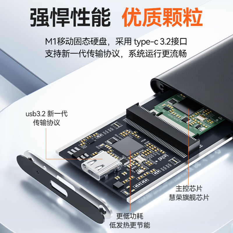 忆捷(EAGET)1TB Type-c USB3.2移动固态硬盘(PSSD)M1 读速高达550MB/s 迷你便携