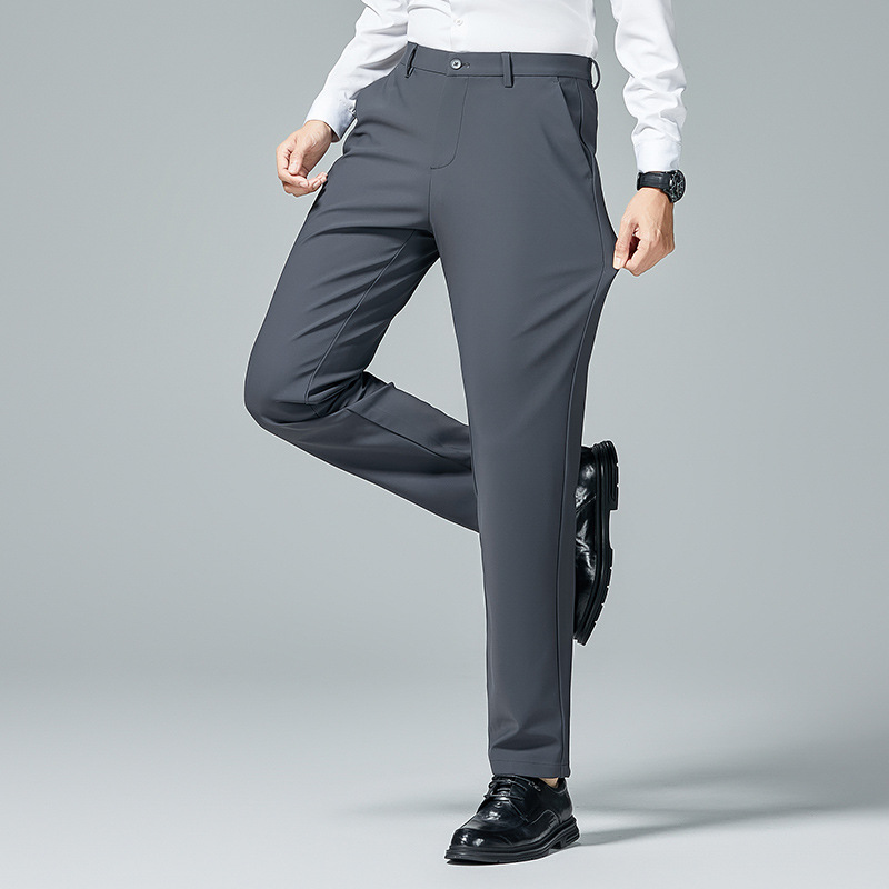 啄木鸟四面弹力西裤男款秋冬新款商务休闲裤宽松直筒加绒加厚长裤高清大图