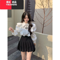 YIBUSHENG荷叶边泡泡袖白衬衫女春秋高级感设计感小众甜美法式长袖上边袖H S 白色衬衫