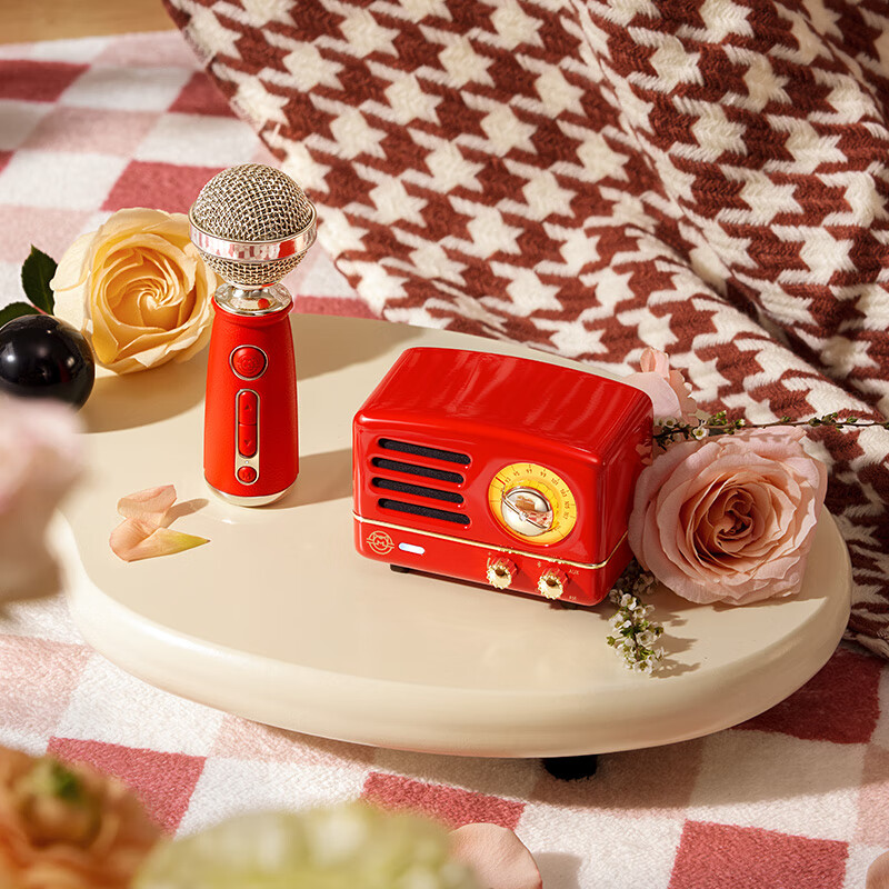 猫王收音机猫王音响猫王小王子OTR 欢唱版便携式蓝牙音箱K歌KTV音响麦克风复古小音响[玫好欢唱礼盒]高清大图