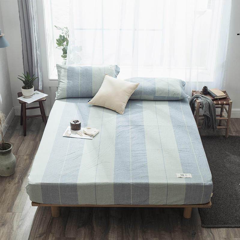 美帮汇全棉床笠单件床套 床罩保护套加厚1.8米全棉床垫套防滑床单 天海蓝 120cmx200cm+27cm+同款枕套（一对装）