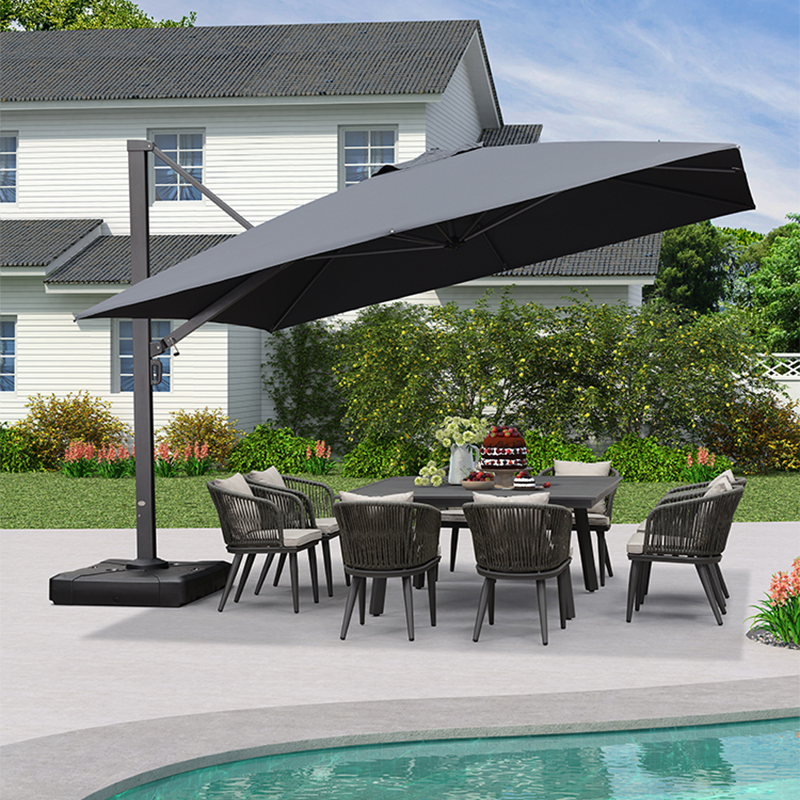 紫叶户外遮阳伞庭院伞户外伞花园伞太阳伞室外别墅露台院子罗马伞 3.65米方灰色【配500斤水箱底座】