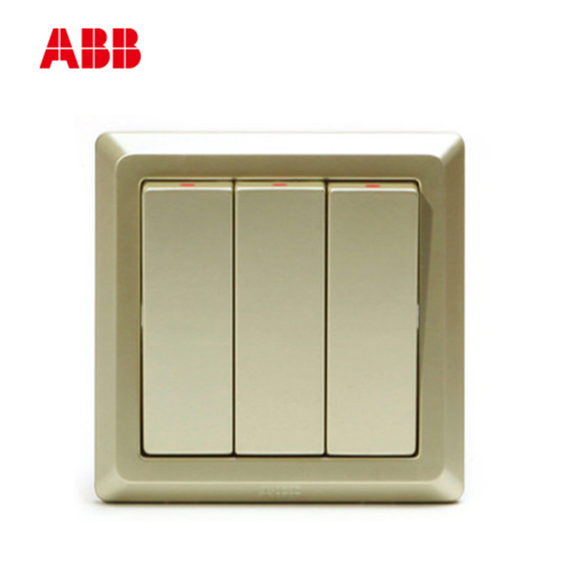 ABB开关插座 德逸珍珠金 三位/三联/三开单控开关面板AE103-PG