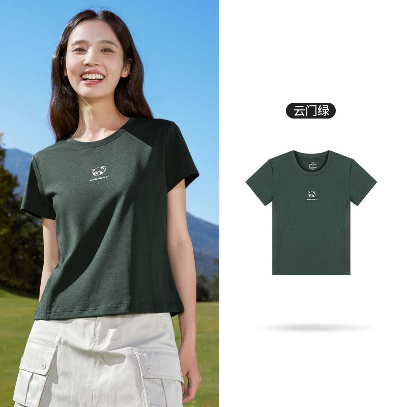 361°运动T恤女夏季透气新款速干衣短款上衣圆领短T纯色短袖女 云门绿 S