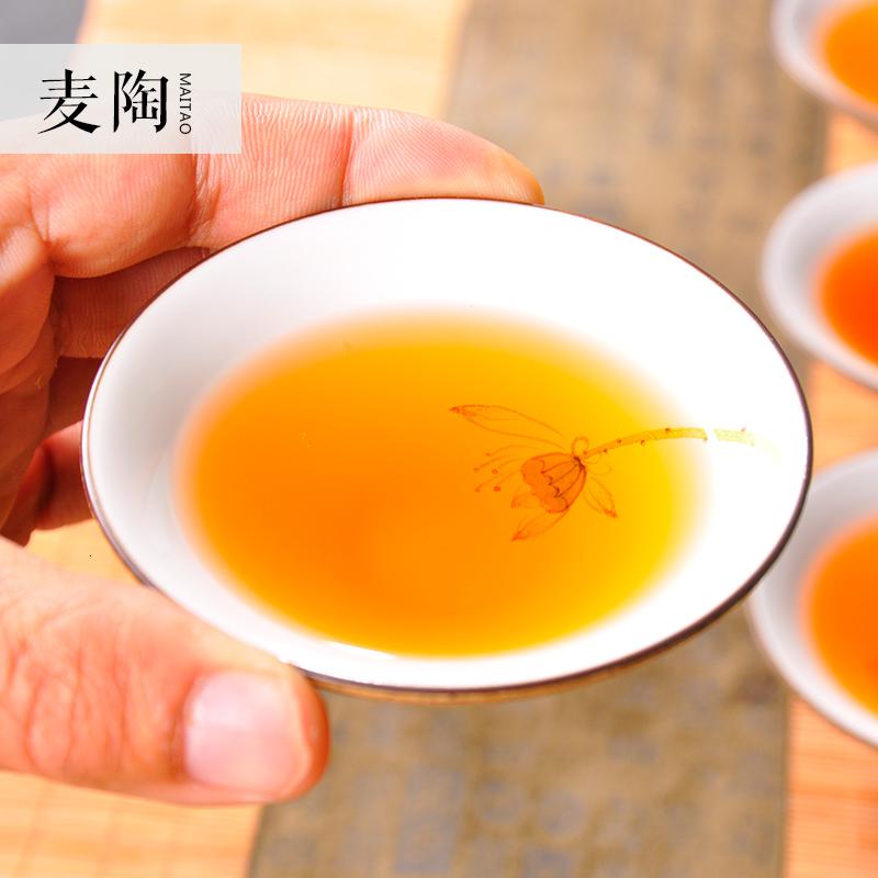 美帮汇手绘陶瓷茶杯斗笠杯定窑白陶泥品茗杯功夫茶具杯粗陶普洱杯高清大图
