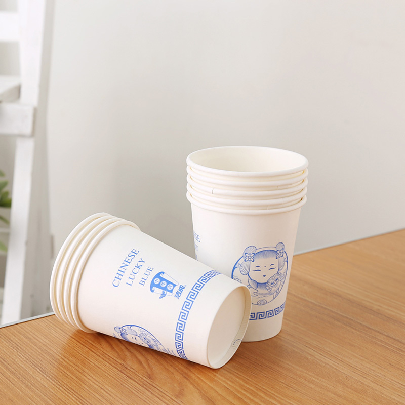 洁成一次性杯子加厚纸杯(中华青青花瓷系列)50只装 白色255ml