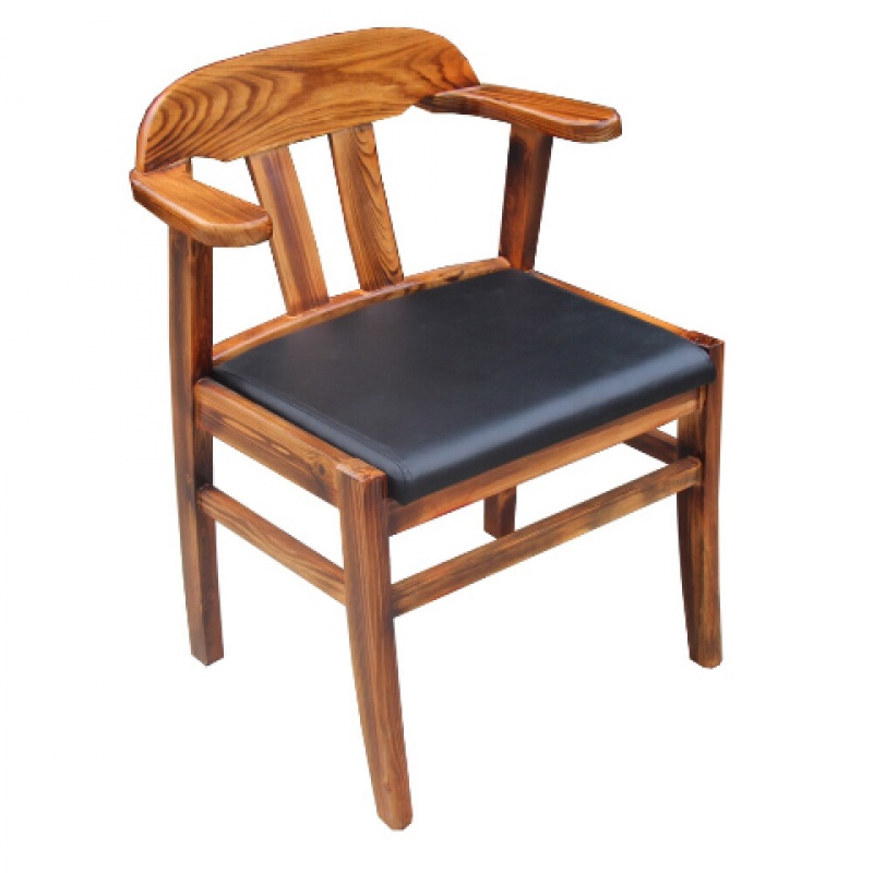 实木椅子现代简约家用餐椅复古闪电客休闲办公原木带扶手靠背椅子