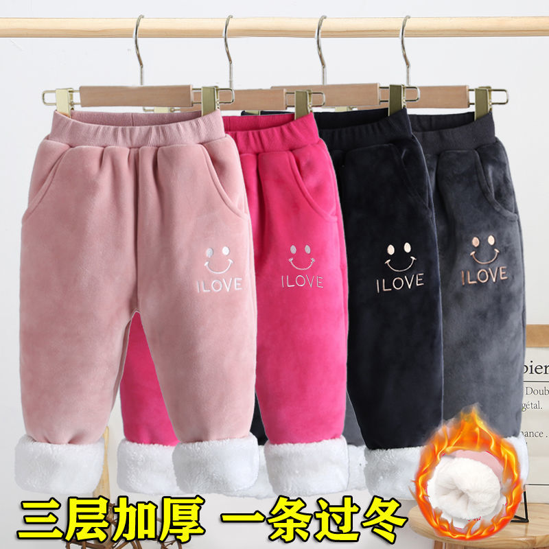 宝宝棉裤加绒加厚羊羔绒女童保暖裤儿童外穿冬装男童可开档裤子威珺