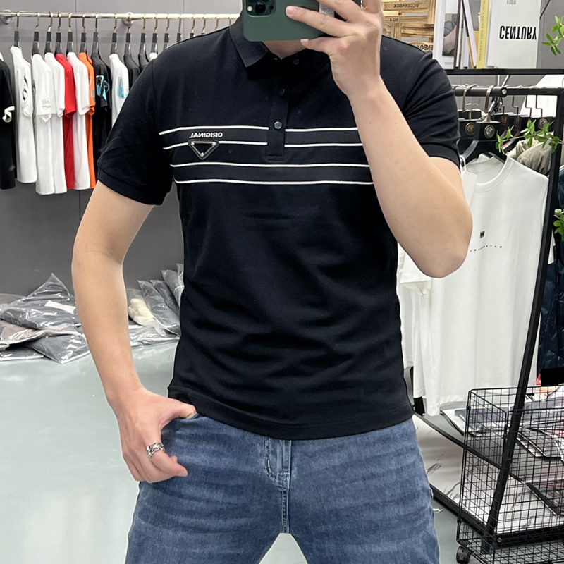 新款免烫翻领短袖T恤男士夏季薄款中青年商务休闲纯色翻领POLO衫