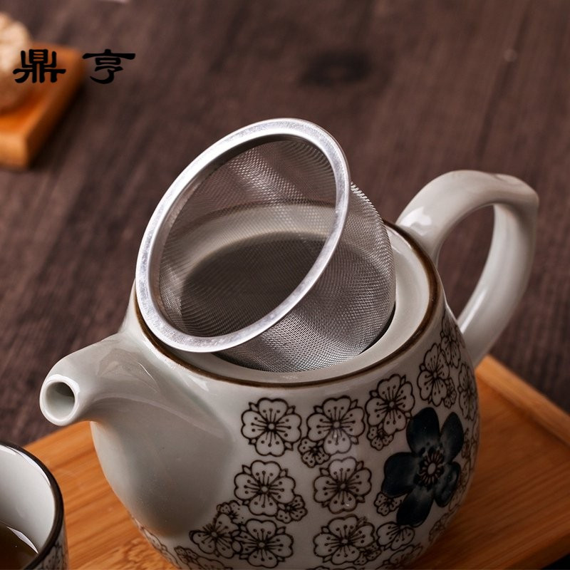 鼎亨日式釉下彩茶具复古茶壶茶杯过滤网陶瓷壶家用功夫茶具套装凉