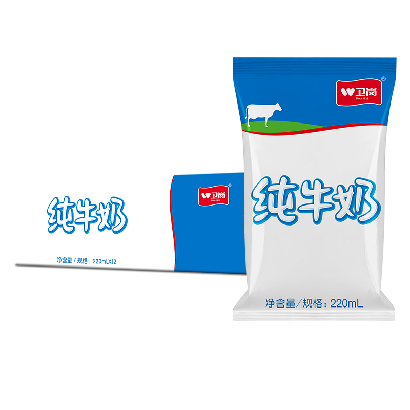 苏宁宜品 卫岗 220ml利乐枕 原味纯牛奶*12