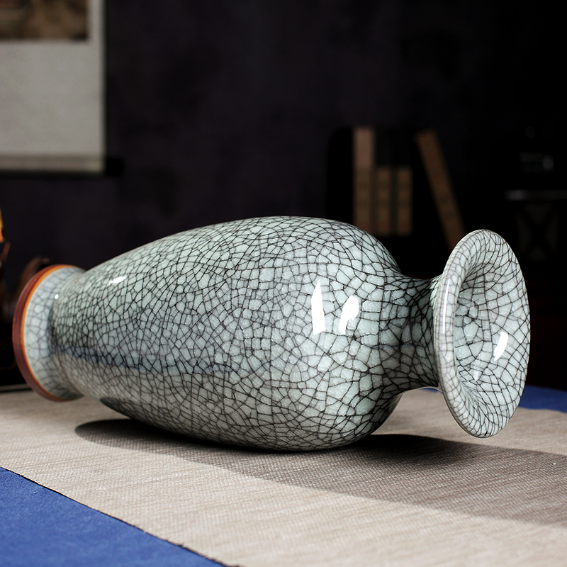 钧瓷景德镇陶瓷器花瓶摆件裂纹釉客厅插花干花装饰工艺品创意花插 三维工匠 黑色裂纹釉观音瓶-大号高清大图