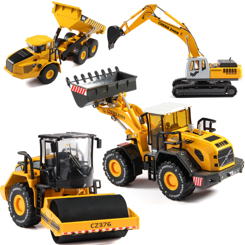 彩珀合金车模型工程车压路车挖土机仿真车模翻斗推土车男孩玩具车