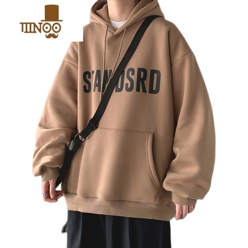 YANXU卫衣男加绒ins美式复古字母潮牌上衣oversize潮流宽松连帽外高清大图