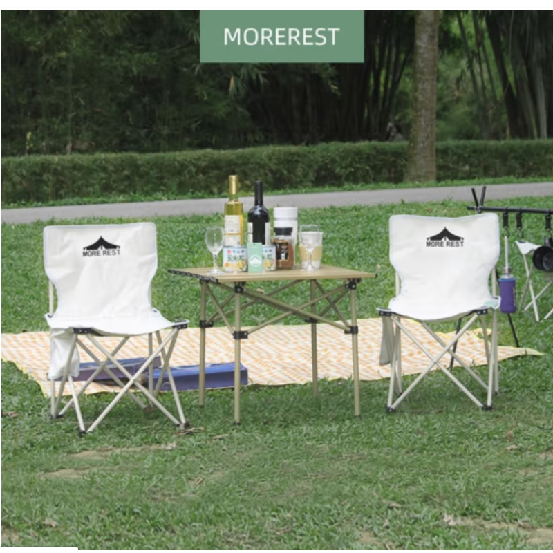 MOREREST户外桌椅套装折叠便携式野餐烧烤用品装备露营车载铝合金蛋卷桌MX-012(方桌子+2椅子)