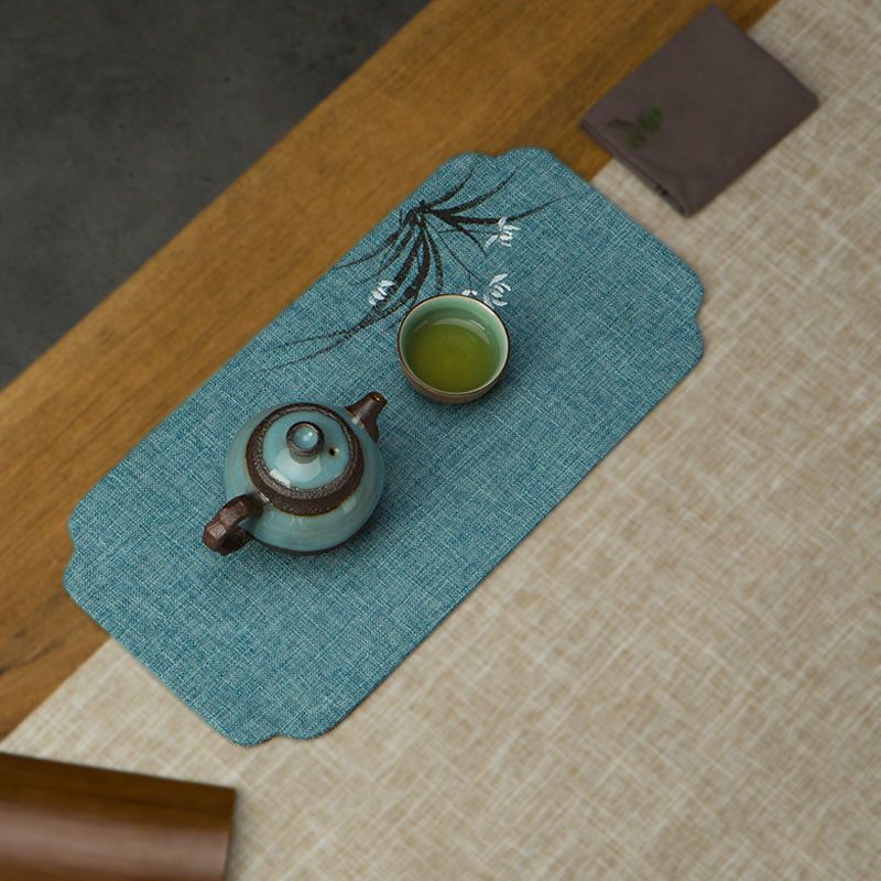 点茗防水茶盘垫茶席干泡茶台手绘茶铺麻布小号垫子茶杯垫禅意布艺防水