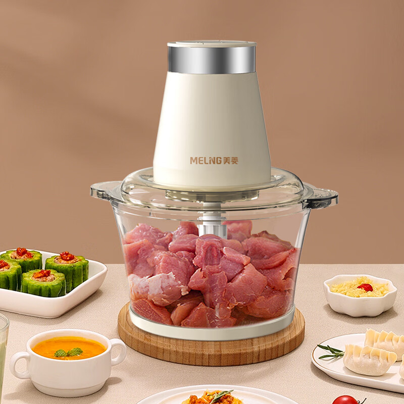 美菱(MELNG))绞肉机家用 电动多功能料理搅拌机打肉机饺子肉馅蒜蓉机1.8L 米白色 玻璃款MM-B25高清大图