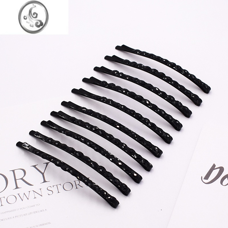 jimi简约黑钻一字夹韩国发夹侧边夹刘海小卡子夹子黑色镶钻头饰品发卡