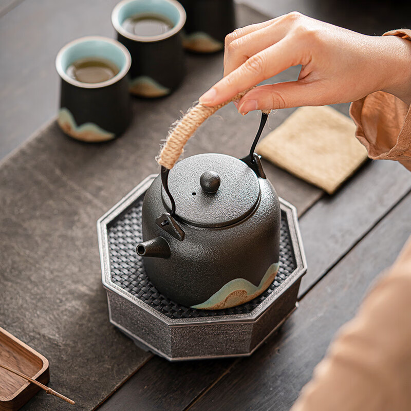 苏氏陶瓷/SUSHI CERAMICS J0564 手绘山水画功夫茶具提梁壶茶具套装1壶6杯礼盒装 (单位:盒)高清大图