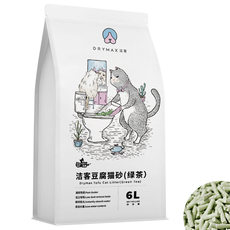 洁客（Drymax）植物无尘结团绿茶味豆腐猫砂6L/2.72KG