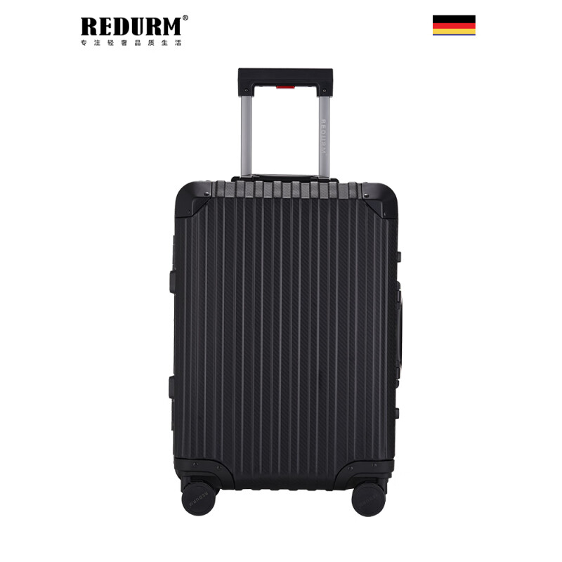 瑞德姆(REDURM)全铝镁合金行李箱登机箱小型旅行箱出差拉杆箱男女密码箱 曜岩黑 -3D纹防刮耐磨硬箱 28英寸