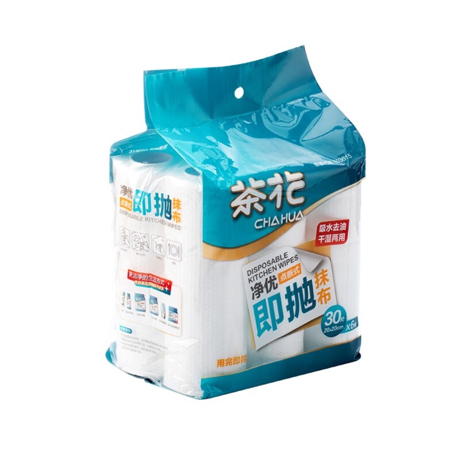 茶花(CHAHUA) 家用抹布 净优即抛抹布(30片x6卷装)白色尺寸:20*20