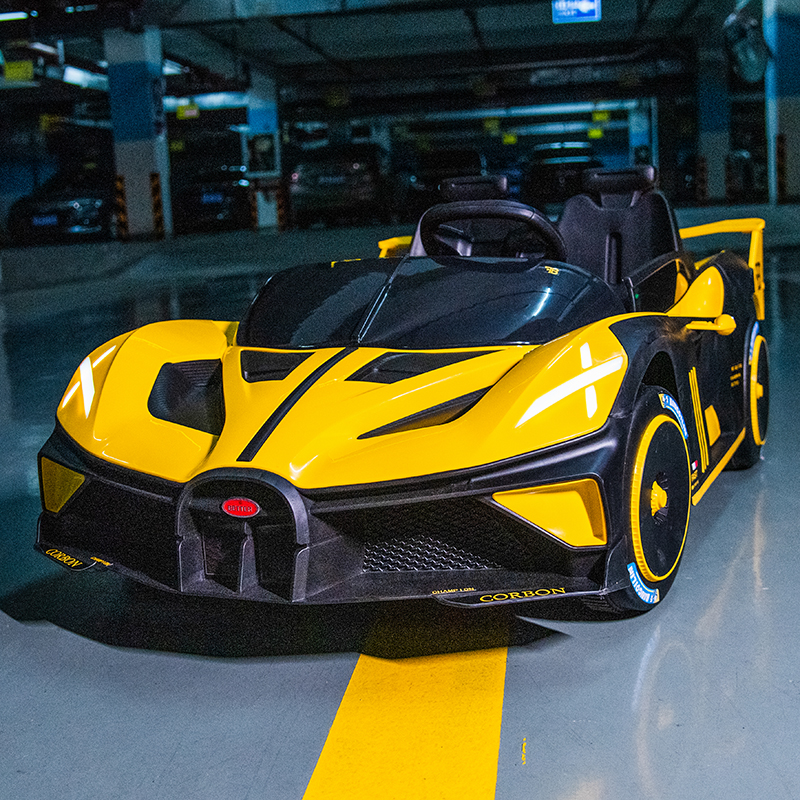 电动童车布加迪806四驱动儿童电动汽车2-10岁四轮电瓶车大电瓶带音乐可摇摆 黄色12v12+皮座+EVA轮胎