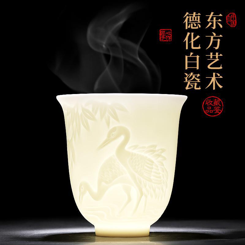 家柏饰(CORATED)德化白瓷小茶杯白鹤浮水杯家用主人杯陶瓷茶碗礼盒装190136高清大图