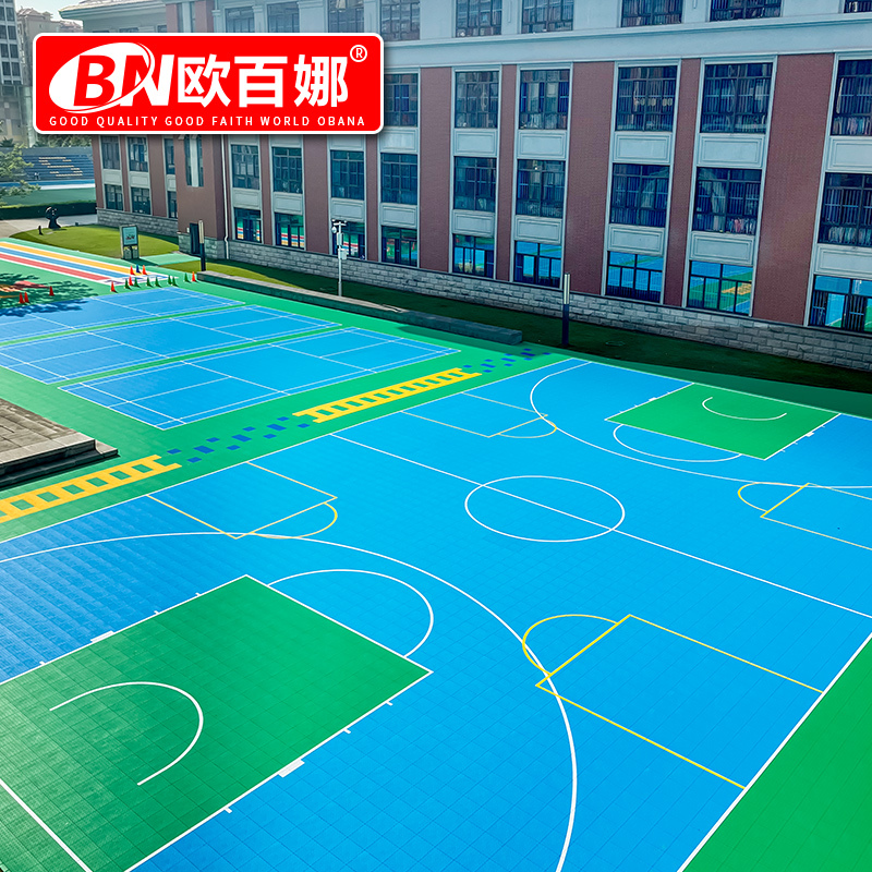 欧百娜悬浮地板篮球场地垫室外幼儿园学校操场小区拼装塑胶运动地板高清大图