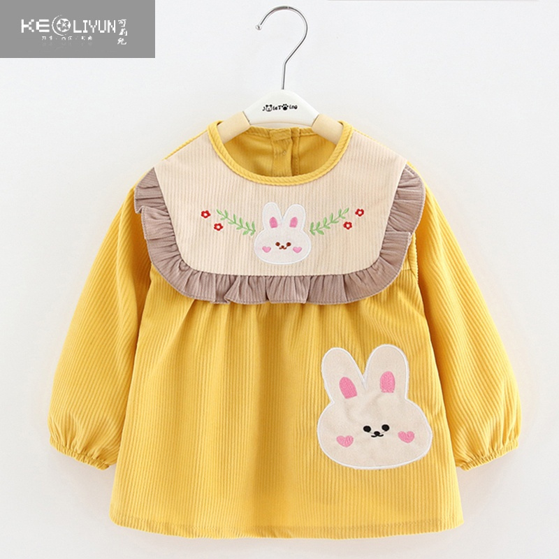 可莉允女宝宝罩衣儿童围裙吃饭围兜婴儿防水防脏外穿洋气护衣饭衣