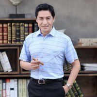 爸爸短袖衬衫男夏40-50岁中年人夏季宽松衬衣男中老年人薄款夏装