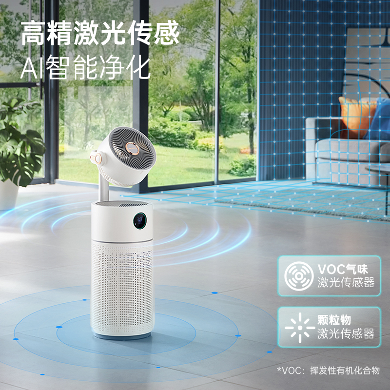 摩飞电器循环风扇空气净化器家用风扇室内除甲醛除雾霾除菌净化机净化送风三合一MR3900 白色[个]高清大图