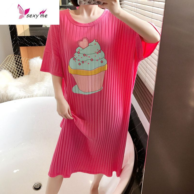 蛋糕睡裙女夏短袖棉 薄款韩版甜美加长款宽松可爱少女胖mm睡衣 FISH BASKET
